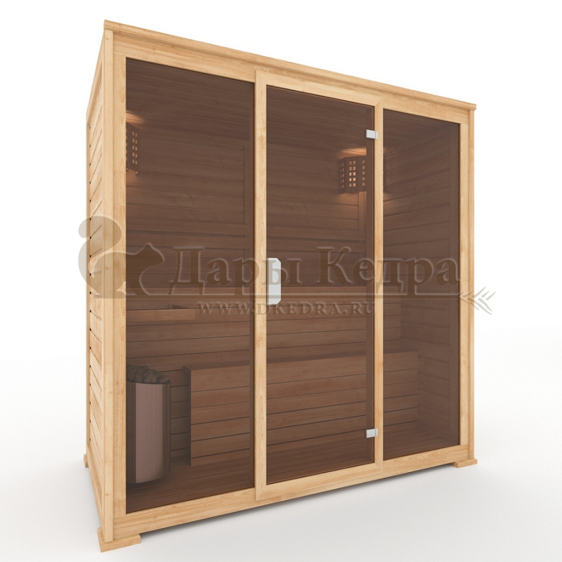 Трехместная финская сауна кабина из кедра с электрокаменкой Трехместная финская сауна кабина из кедра с электрокаменкой