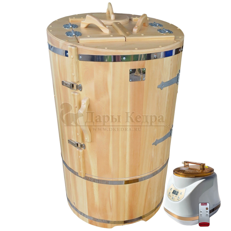 Готовый комплект «Домашний»: кедровая бочка с парогенератором + био-защита изнутри и снаружи Готовый комплект «Домашний»: кедровая бочка с парогенератором + био-защита изнутри и снаружи